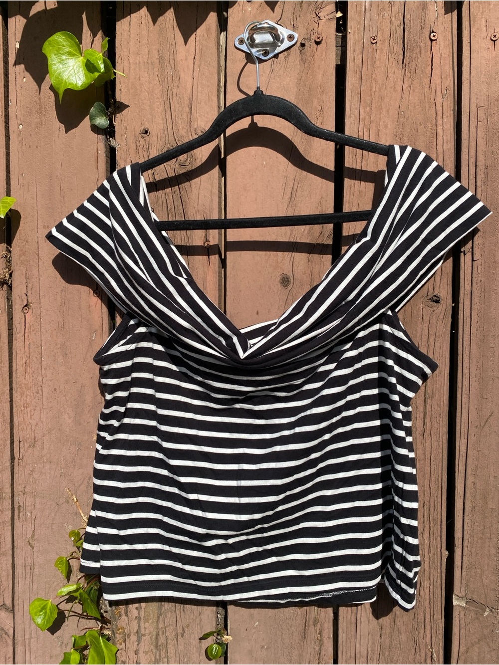 NWT Anthropologie Maeve Classic Black and White Striped Off-Shoulder Top - Picture 2 of 7